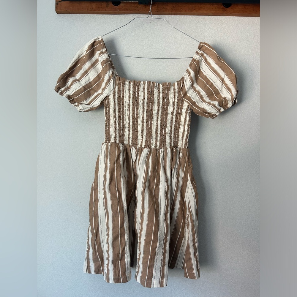 Lost and Wander brown and white puff sleeve dress - Size S